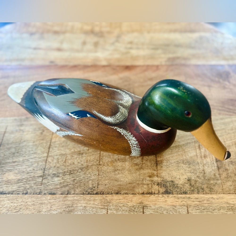 SOLD Vintage Hand carved & painted Wood Mallard Duck - Picture 2 of 4